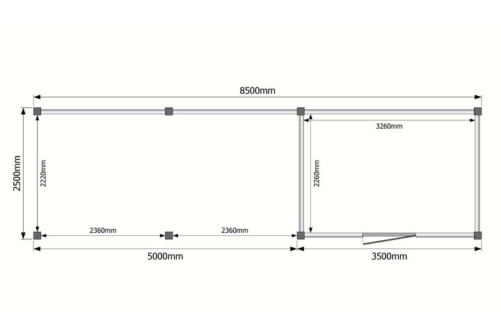 Tuinhuis met veranda plat dak 350 x 250 + 500cm