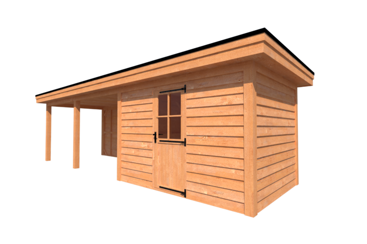 Tuinhuis met veranda plat dak 350 x 250 + 500cm