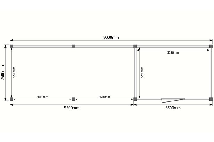 Tuinhuis met veranda plat dak 350 x 250 + 550cm Tuinhuis met veranda plat dak 350 x 250 + 550cm