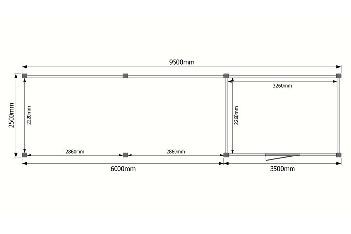 Tuinhuis met veranda plat dak 350 x 250 + 600cm Tuinhuis met veranda plat dak 350 x 250 + 600cm