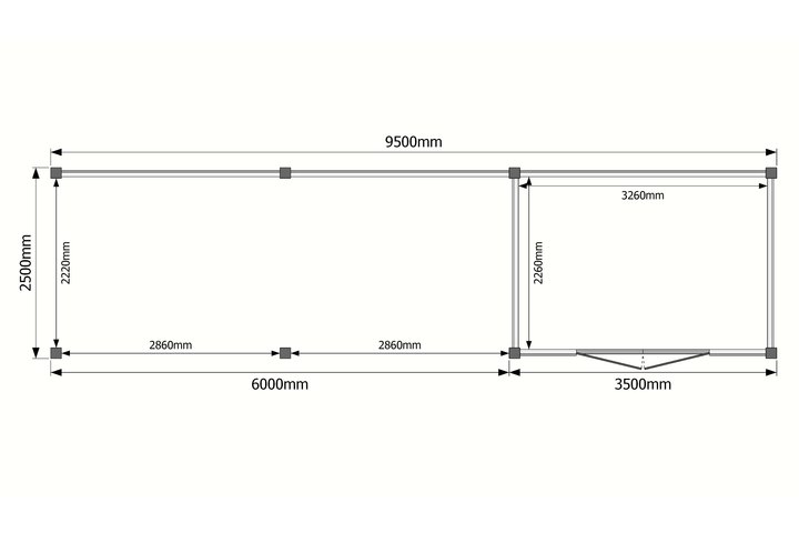 Tuinhuis met veranda plat dak 350 x 250 + 600cm Tuinhuis met veranda plat dak 350 x 250 + 600cm