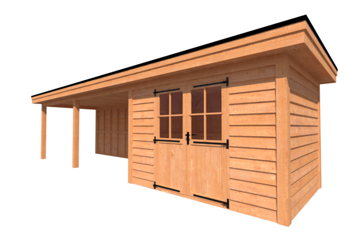 Tuinhuis met veranda plat dak 350 x 250 + 600cm Tuinhuis met veranda plat dak 350 x 250 + 600cm