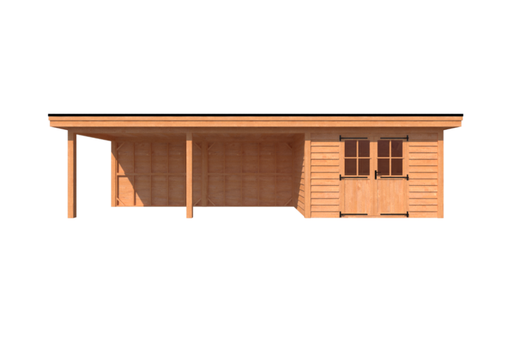 Tuinhuis met veranda plat dak 350 x 250 + 600cm Tuinhuis met veranda plat dak 350 x 250 + 600cm