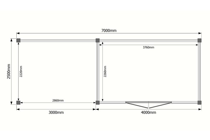 Tuinhuis met veranda plat dak 400 x 250 + 300cm