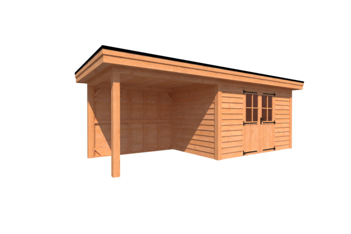 Tuinhuis met veranda plat dak 400 x 250 + 300cm