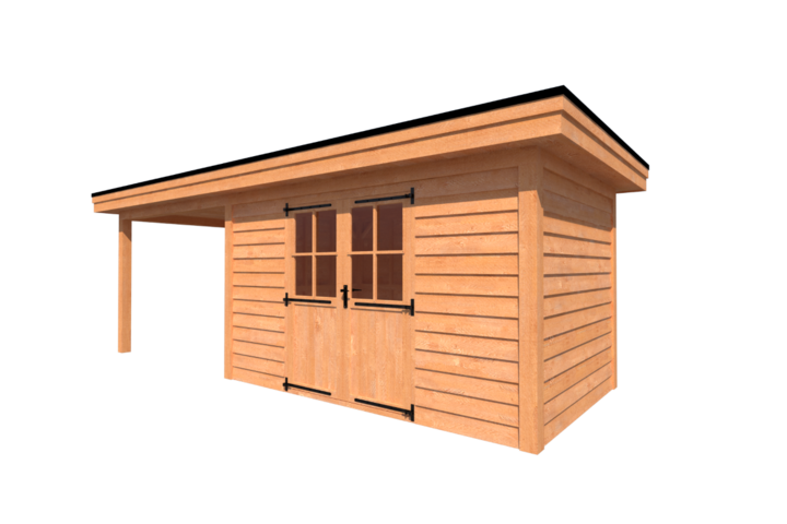Tuinhuis met veranda plat dak 400 x 250 + 300cm