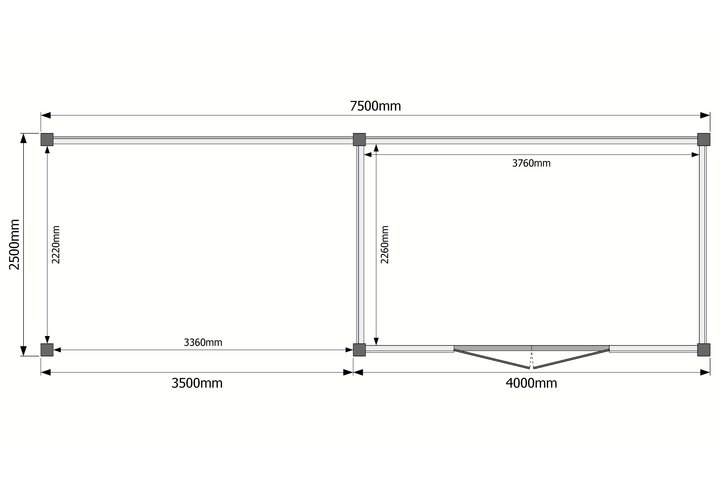 Tuinhuis met veranda plat dak 400 x 250 + 350cm Tuinhuis met veranda plat dak 400 x 250 + 350cm