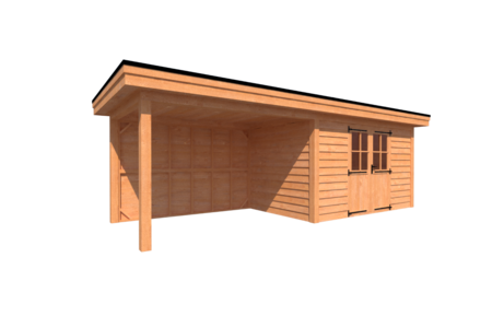 Tuinhuis met veranda plat dak 400 x 250 + 350cm