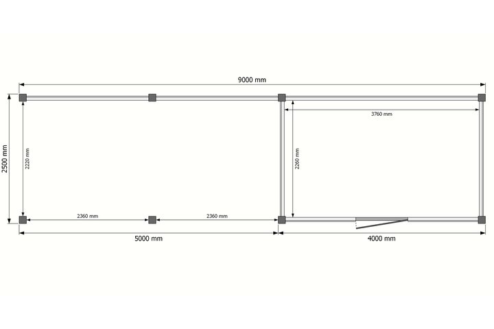 Tuinhuis met veranda plat dak 400 x 250 + 500cm Tuinhuis met veranda plat dak 400 x 250 + 500cm