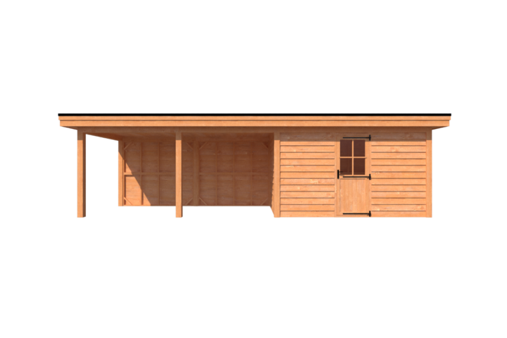 Tuinhuis met veranda plat dak 400 x 250 + 500cm Tuinhuis met veranda plat dak 400 x 250 + 500cm