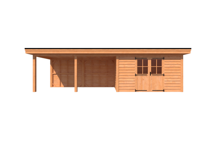 Tuinhuis met veranda plat dak 400 x 250 + 500cm Tuinhuis met veranda plat dak 400 x 250 + 500cm