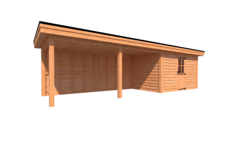 Tuinhuis met veranda plat dak 400 x 250 + 550cm Tuinhuis met veranda plat dak 400 x 250 + 550cm