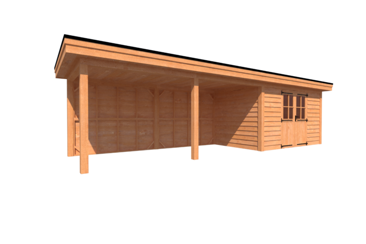 Tuinhuis met veranda plat dak 400 x 250 + 550cm Tuinhuis met veranda plat dak 400 x 250 + 550cm