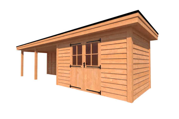 Tuinhuis met veranda plat dak 400 x 250 + 550cm Tuinhuis met veranda plat dak 400 x 250 + 550cm