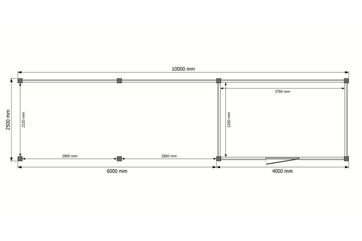 Tuinhuis met veranda plat dak 400 x 250 + 600cm Tuinhuis met veranda plat dak 400 x 250 + 600cm