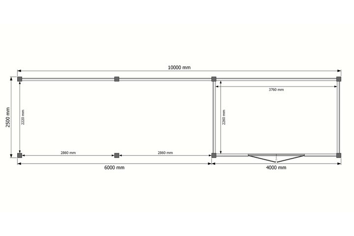 Tuinhuis met veranda plat dak 400 x 250 + 600cm