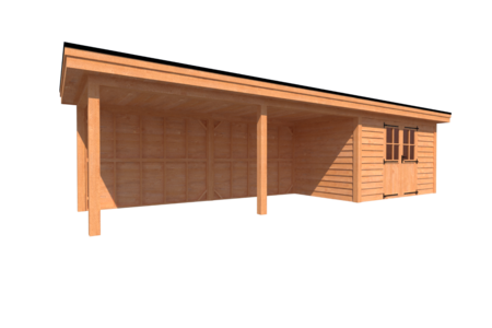 Tuinhuis met veranda plat dak 400 x 250 + 600cm Tuinhuis met veranda plat dak 400 x 250 + 600cm