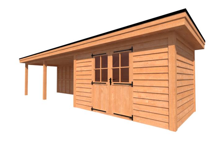 Tuinhuis met veranda plat dak 400 x 250 + 600cm