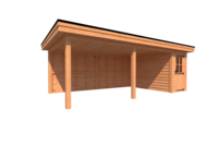 Tuinhuis met veranda plat dak 150 x 350 + 550cm