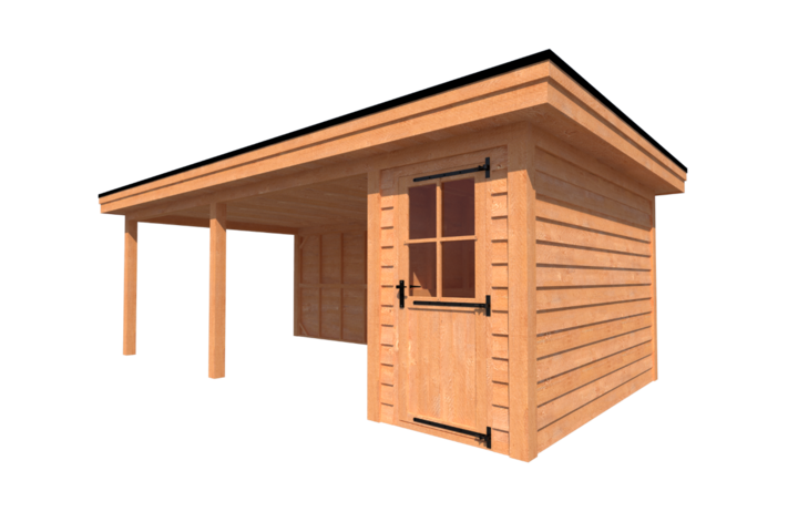 Tuinhuis met veranda plat dak 150 x 350 + 550cm
