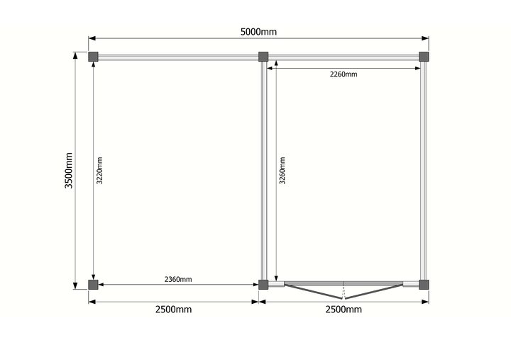 Tuinhuis met veranda plat dak 250 x 350 + 250cm Tuinhuis met veranda plat dak 250 x 350 + 250cm