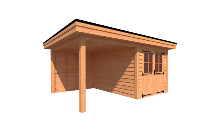 Tuinhuis met veranda plat dak 250 x 350 + 250cm Tuinhuis met veranda plat dak 250 x 350 + 250cm