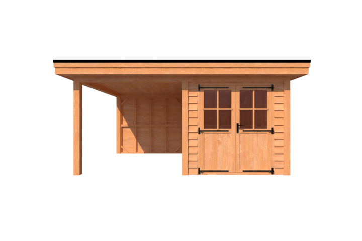 Tuinhuis met veranda plat dak 250 x 350 + 250cm Tuinhuis met veranda plat dak 250 x 350 + 250cm