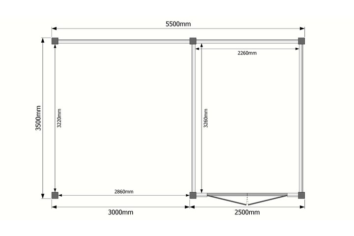 Tuinhuis met veranda plat dak 250 x 350 + 300cm