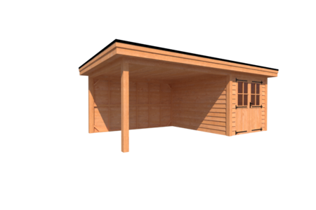 Tuinhuis met veranda plat dak 250 x 350 + 400cm Tuinhuis met veranda plat dak 250 x 350 + 400cm