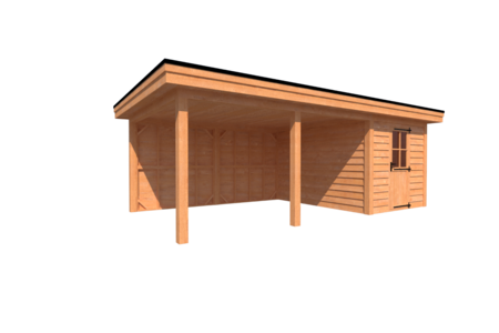 Tuinhuis met veranda plat dak 250 x 350 + 450cm