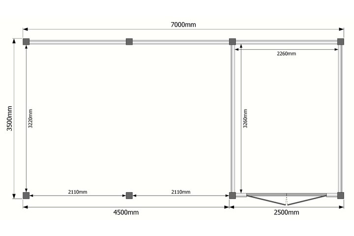 Tuinhuis met veranda plat dak 250 x 350 + 450cm Tuinhuis met veranda plat dak 250 x 350 + 450cm