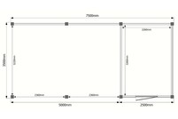 Tuinhuis met veranda plat dak 250 x 350 + 500cm