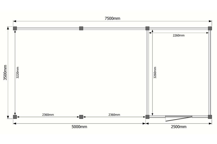 Tuinhuis met veranda plat dak 250 x 350 + 500cm
