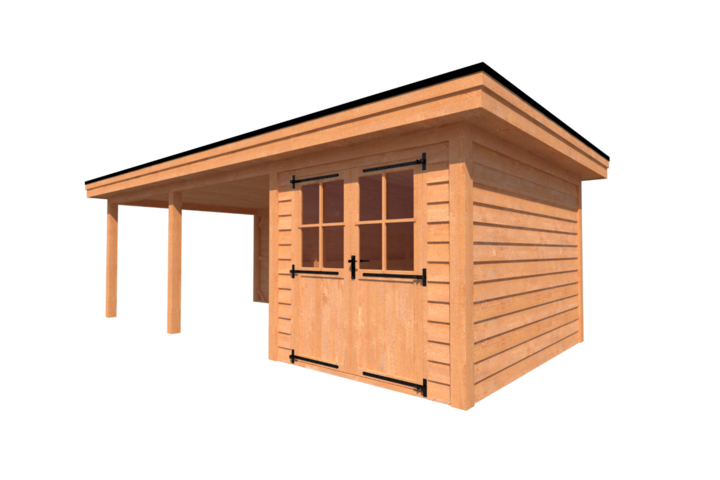 Tuinhuis met veranda plat dak 250 x 350 + 500cm