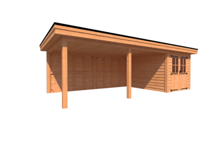 Tuinhuis met veranda plat dak 250 x 350 + 550cm Tuinhuis met veranda plat dak 250 x 350 + 550cm