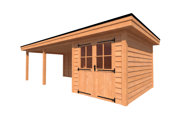 Tuinhuis met veranda plat dak 250 x 350 + 550cm