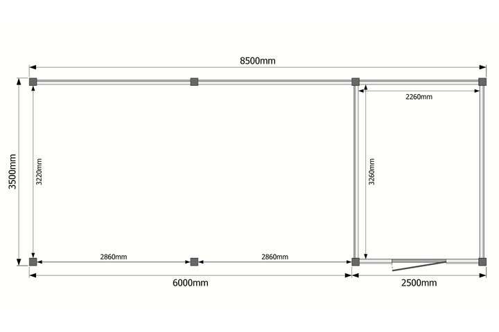 Tuinhuis met veranda plat dak 250 x 350 + 600cm