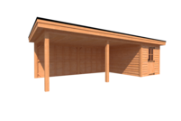 Tuinhuis met veranda plat dak 250 x 350 + 600cm