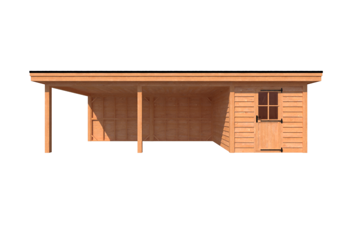 Tuinhuis met veranda plat dak 250 x 350 + 600cm