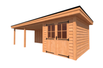 Tuinhuis met veranda plat dak 250 x 350 + 600cm