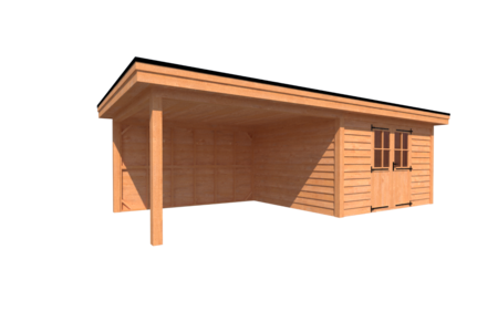 Tuinhuis met veranda plat dak 400 x 350 + 400cm Tuinhuis met veranda plat dak 400 x 350 + 400cm
