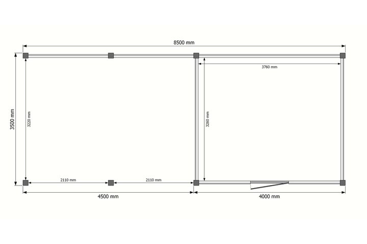 Tuinhuis met veranda plat dak 400 x 350 + 450cm