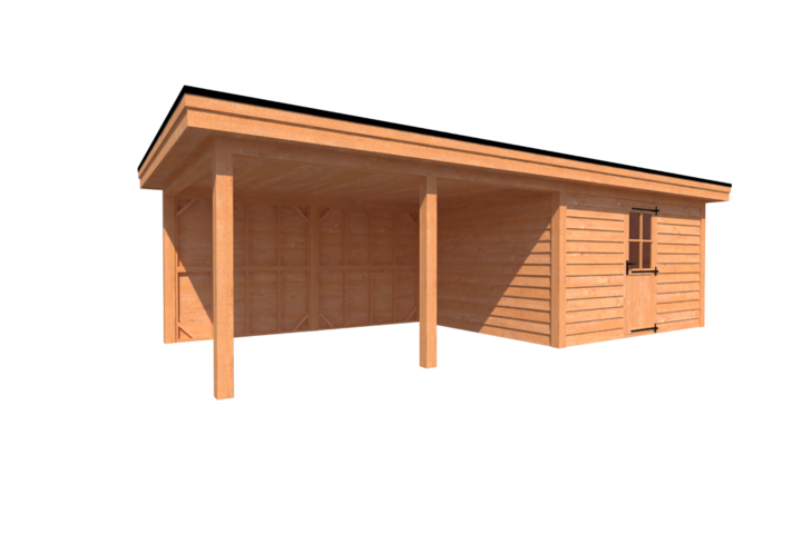 Tuinhuis met veranda plat dak 400 x 350 + 450cm