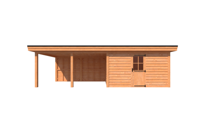 Tuinhuis met veranda plat dak 400 x 350 + 450cm