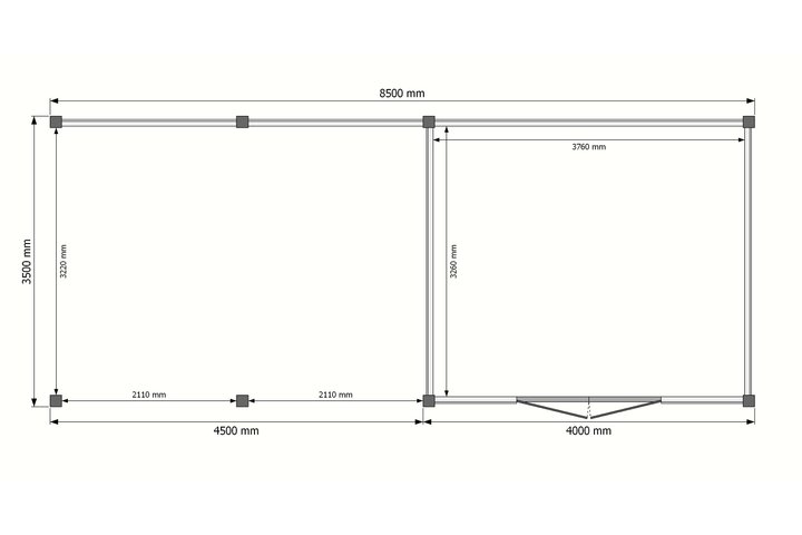 Tuinhuis met veranda plat dak 400 x 350 + 450cm
