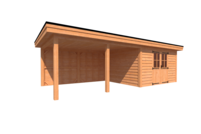 Tuinhuis met veranda plat dak 400 x 350 + 450cm