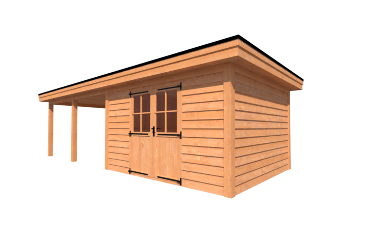 Tuinhuis met veranda plat dak 400 x 350 + 450cm