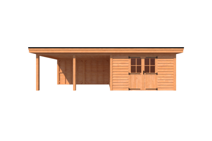 Tuinhuis met veranda plat dak 400 x 350 + 450cm