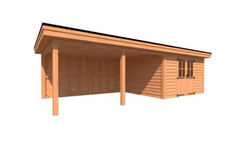 Tuinhuis met veranda plat dak 400 x 350 + 500cm Tuinhuis met veranda plat dak 400 x 350 + 500cm