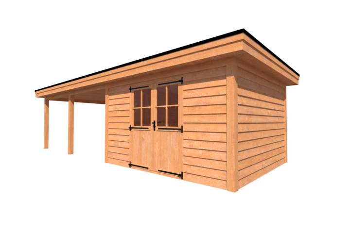 Tuinhuis met veranda plat dak 400 x 350 + 500cm